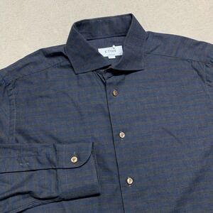 NWOT Eton Shirt Mens 41 16 L Blue Gray Fine Twill Melange Contemporary Button Up